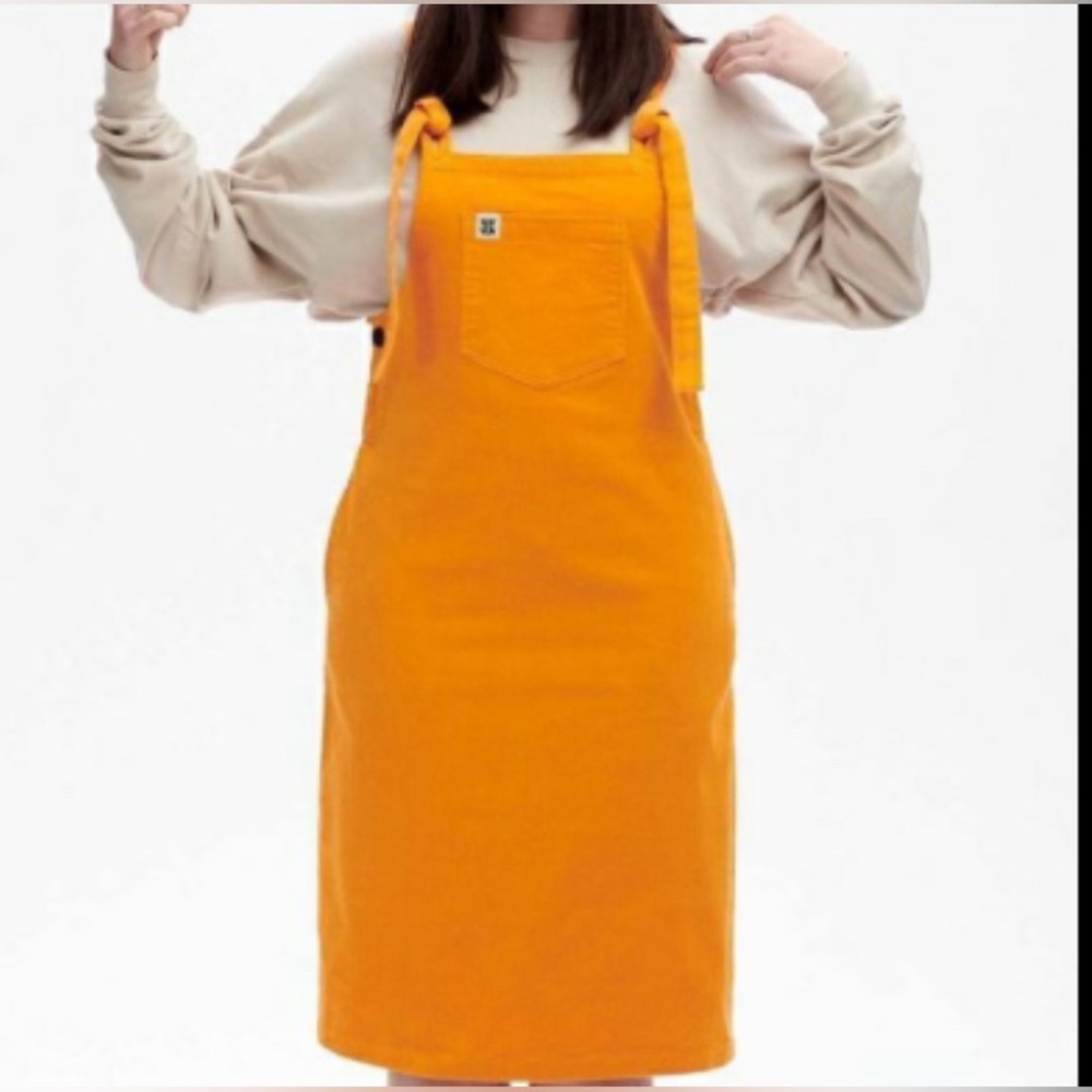 Lucy & Yak Freyja Midi Dress in Flame Orange Corduroy Yellow Golden